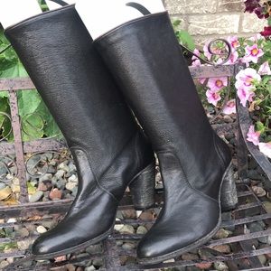 ☀️ N.D.C Black Leather mid-calf heeled boots